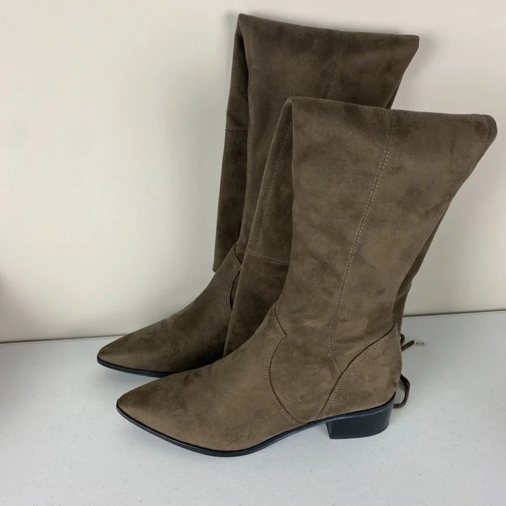 Marc Fisher Over‎ the Knee Boots Suede Brown Pointed Toes Womens 8